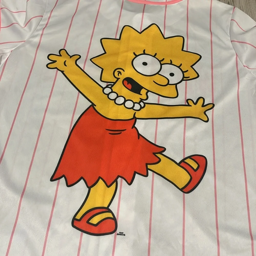 The Simpsons Lisa Wild Child Pink White Stripe Baseball Jersey Large NWT - Picture 3 of 3